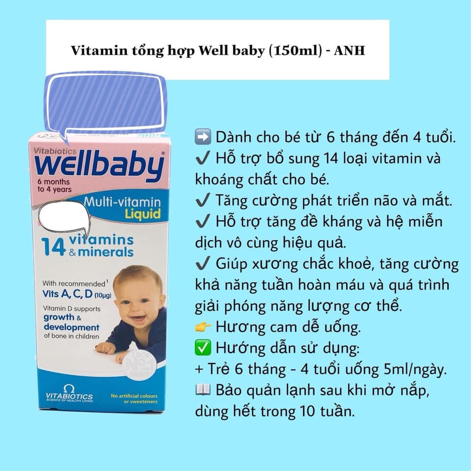 Vitamin Tổng Hợp Wellbaby Cho Bé 150ml, Wellbaby 14 Vitamin Tăng Sức Đề Kháng Cho Bé