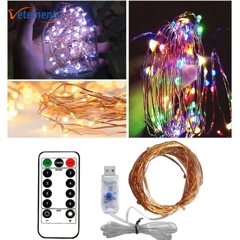 Dây Đèn LED Bằng Đồng Điều Khiển Từ Xa 8 Chế Độ Kèm Điều Khiển Từ Xa Dùng Trang Trí Nhà Cửa/ Tiệc Tùng DIY