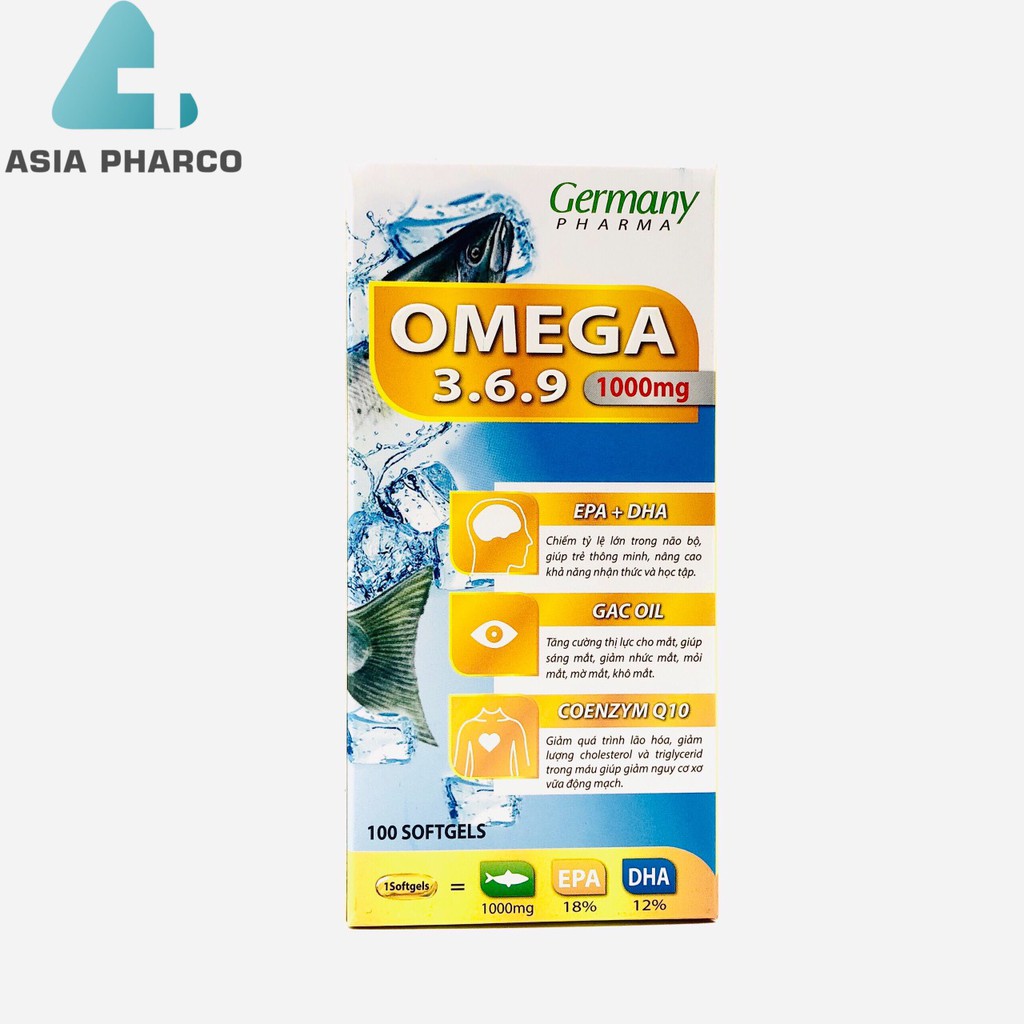 Viên dầu cá Omega 3 6 9 Bổ não, sáng mắt, khỏe mạnh tim mạch, tăng cường trí nhớ - Hộp 100 viên