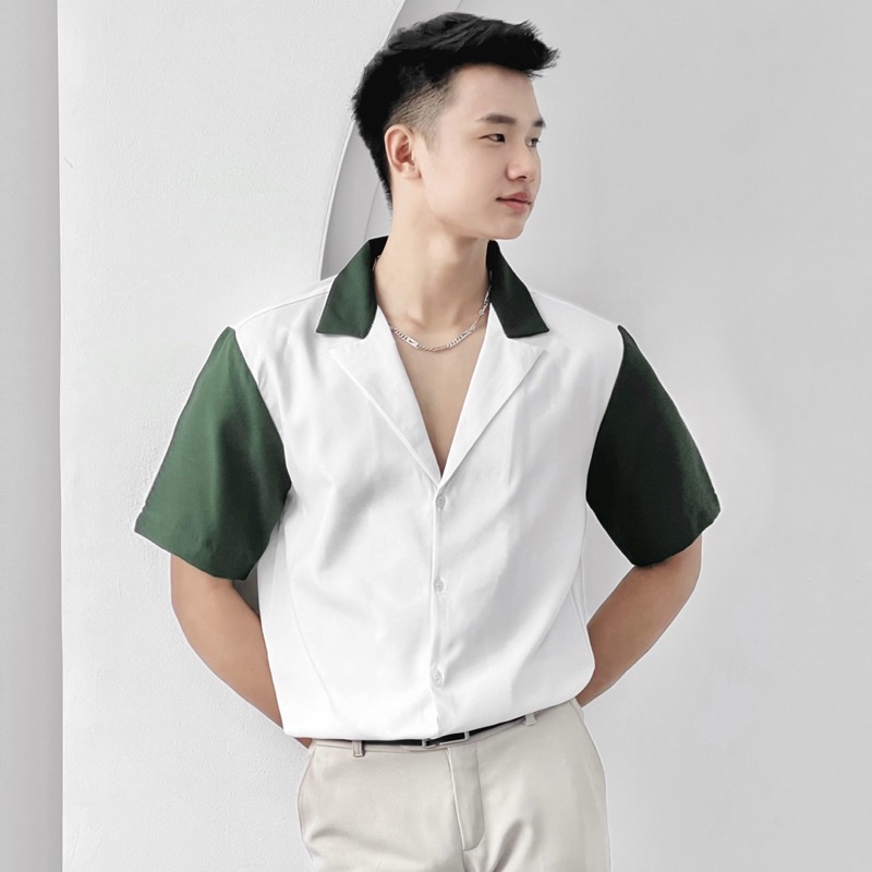 Áo Sơ Mi Nam Unisex Cổ Vest Phối Hai Màu Hot Trend Mr Smile 99 Shop