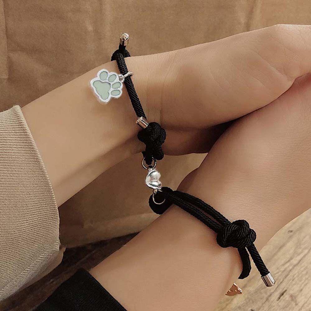 Set 2 Vòng Tay Mặt Hình Trái Tim Lục Giác Phát Sáng Phong Cách Hàn Quốc Dành Cho Bạn Thân