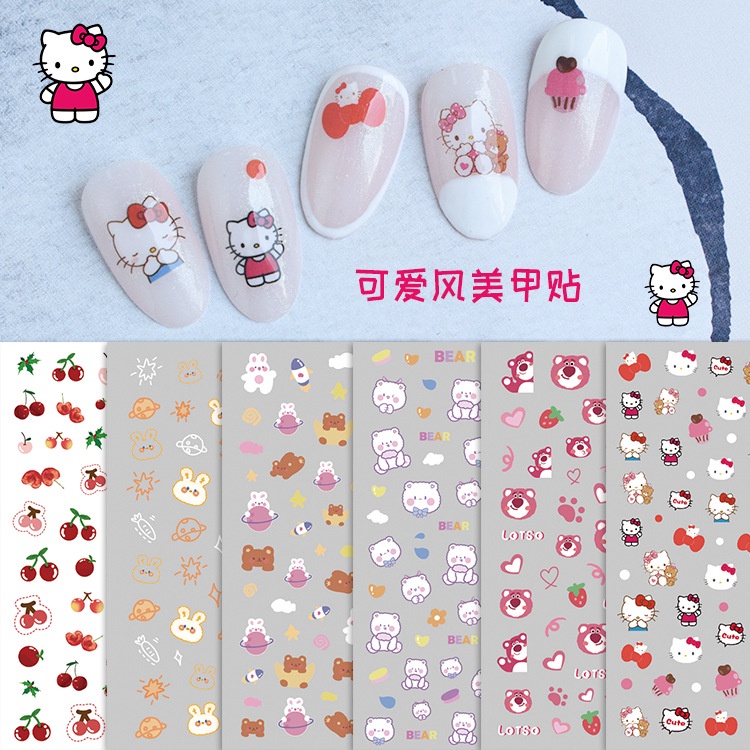Miếng Dán Trang Trí Móng Tay Họa Tiết Hoạt Hình Gấu/ Thỏ/ Dâu Tây Dễ Thương