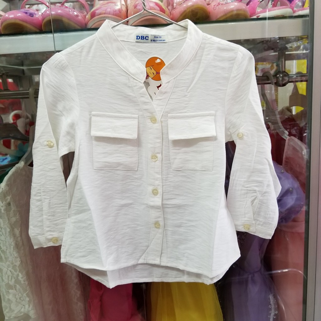 Áo sơ mi linnen 2 túi dễ thương cho bé gái 9-36kg