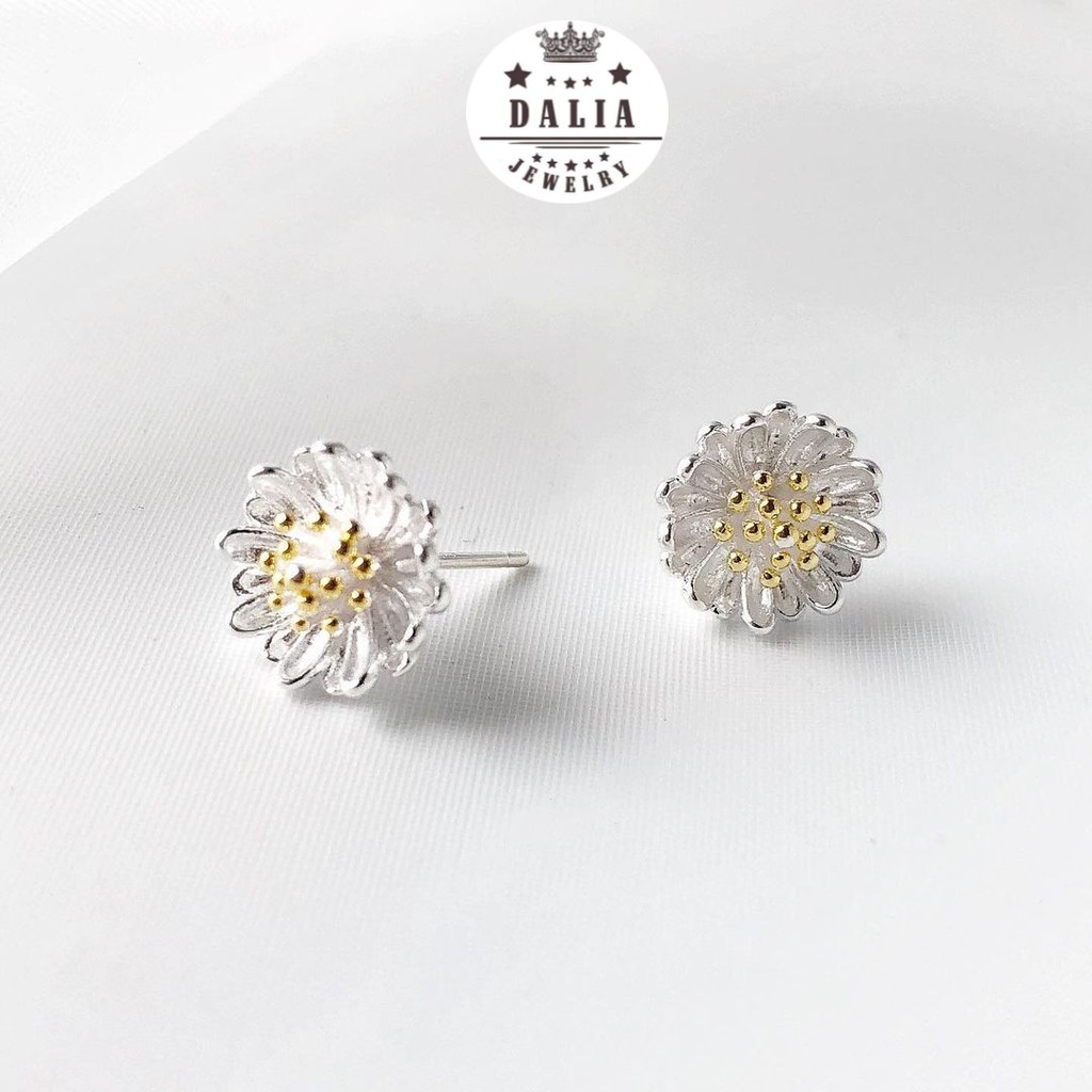 Khuyên tai bông hoa cúc họa mi bạc thật 925 DaLiA Jewelry bông tai bạc chuẩn cho nàng