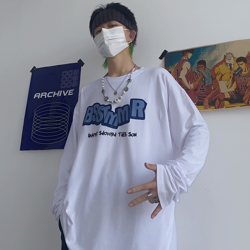 Áo thun dài tay from rộng nam nữ, áo thun dài tay basic #BSS BSSTMMR unisex oversize hai màu trắng đen cotton