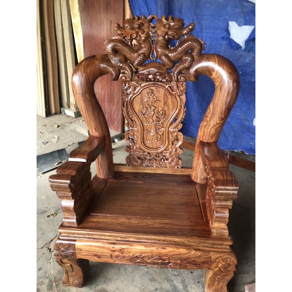 Bộ bàn ghế gỗ rồng bát tiên - Gỗ Hương Vân ( Tay 12 / 6 món )
