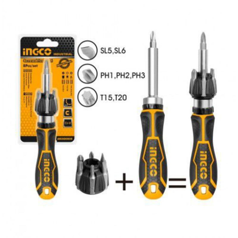Bộ tua vít 8 chi tiết tự động 2 chiều iNGCO AKISD0808