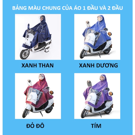 Áo Mưa 2 Đầu, 1 Đầu Người Có Kính Chắn Nước Che Mặt Đi Xe Máy Đôi Trùm Gương Đi Cánh Dơi Phản Quang Vải Dù Chống Thấm