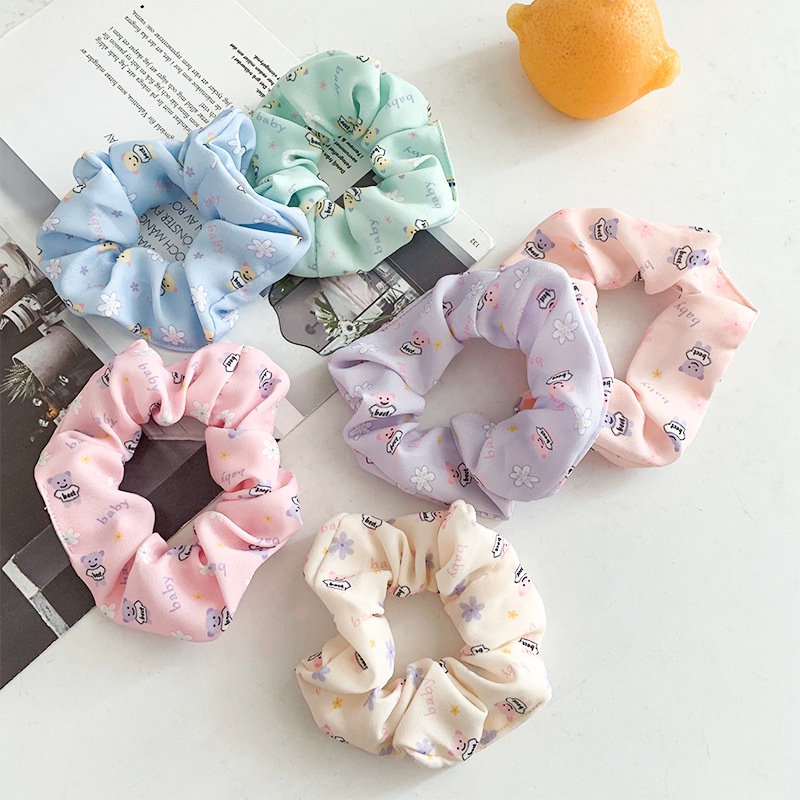 Dây cột tóc vải scrunchies hình gấu nhiều màu ngọt ngào dễ thương phiên bản Hàn quốc DS3