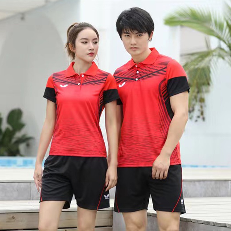Bộ Quần Áo Tập Bóng Bàn Ngắn Tay In Hình Bướm Mới Cho Nam Nữ