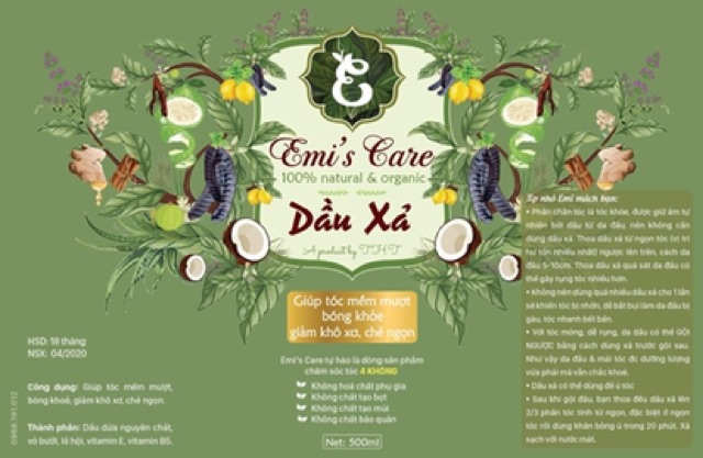 Cặp dầu gội xả thảo dược tự nhiên 100% organic Emi’s Care ( Các size )