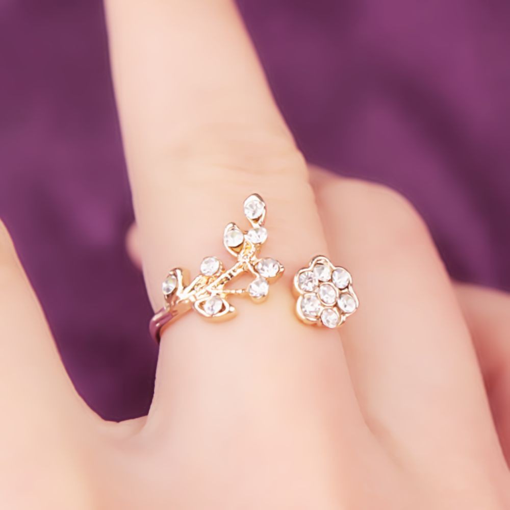 Nhẫn hở 2 đầu hình hoa lá đính đá thời trang nữ