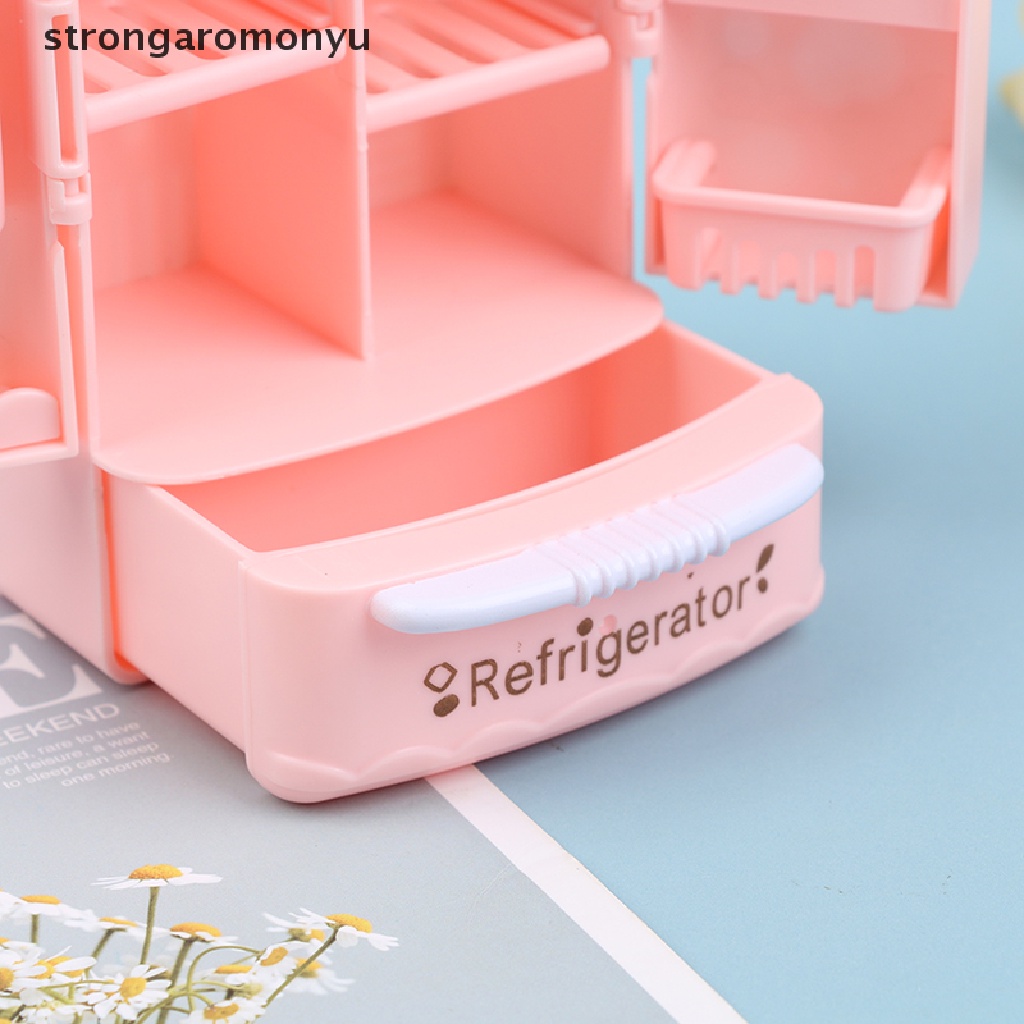 Tủ lạnh màu hồng trang trí nhà búp bê xinh xắn tỉ lệ 1 / 12