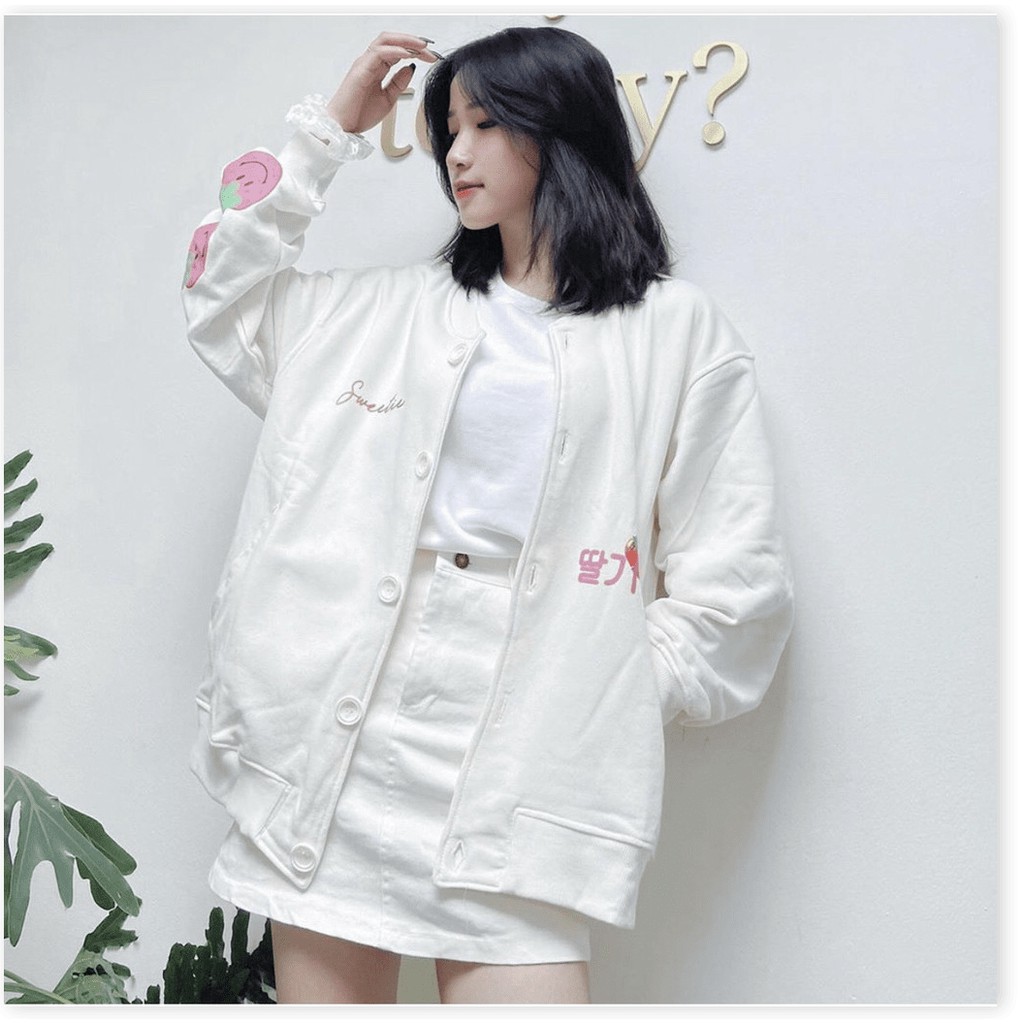 [FREESHIP TOÀN QUỐC] Áo Khoác Cardigan, Sweater, Jacket Nữ Nam Chất Thun Nỉ Ngoại In Hình Dâu FUCK YOU Form Rộng Nút Cài