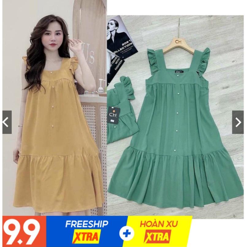 váy bầu chất lụa hàn cánh tiên sang chảnh thoải mái