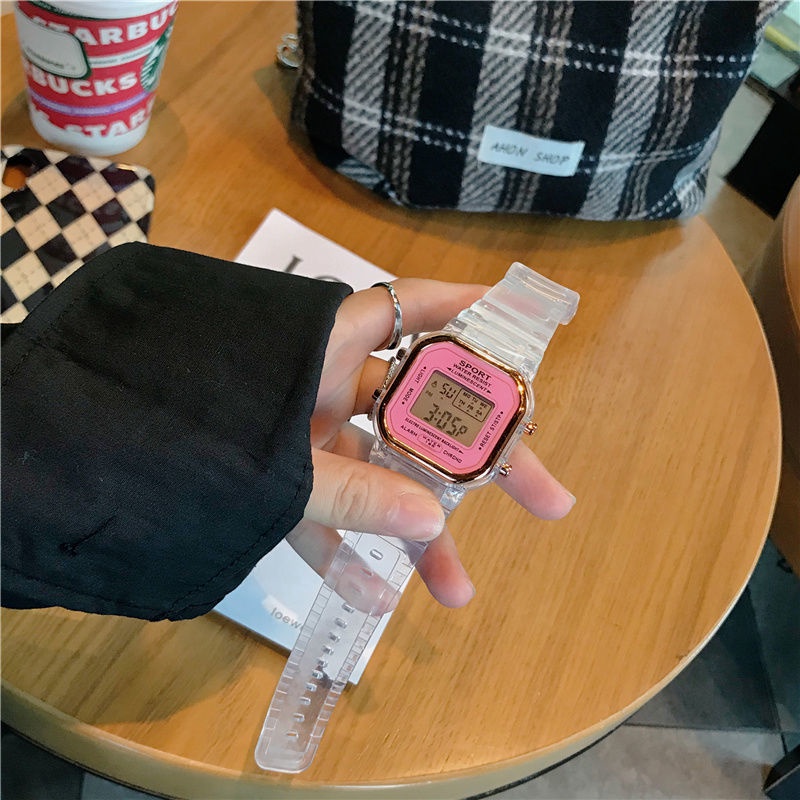 Đồng Hồ Điện Tử Trong Suốt Hình Vuông Nhỏ Phong Cách Mori Hàn Quốc Cao Cấp Dễ Phối Đồ