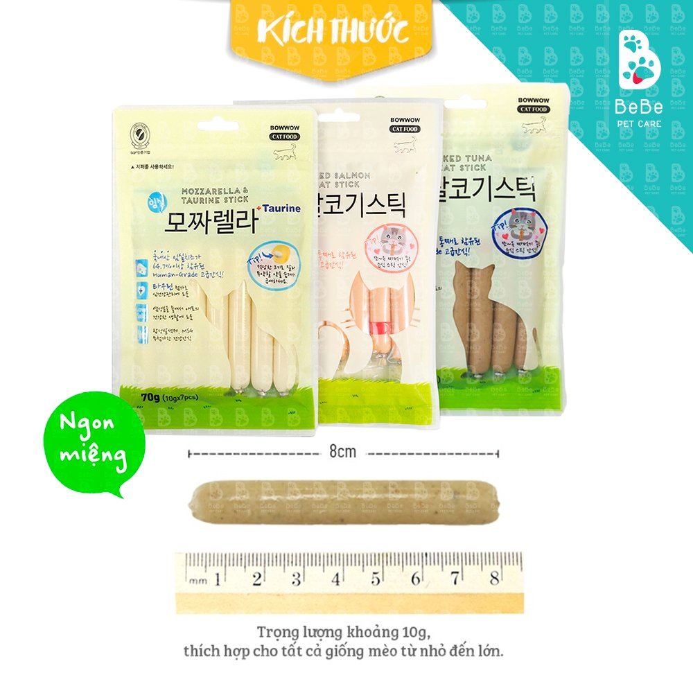Xúc Xích Phô Mai &amp; Thịt Xông Khói Cho Mèo BOWWOW 70GR
