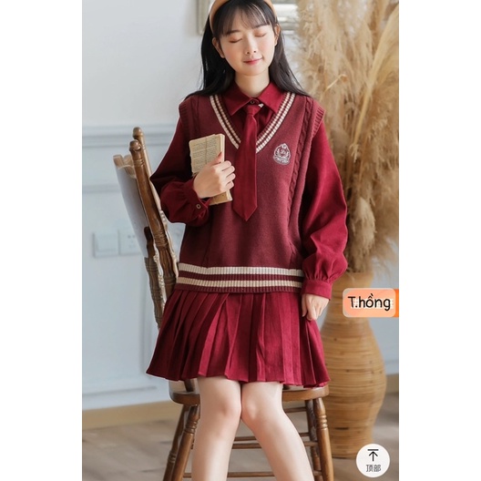 Sét váy tiểu thư 3 món gile cà vạt hot hit chuẩn hàng quảng châu