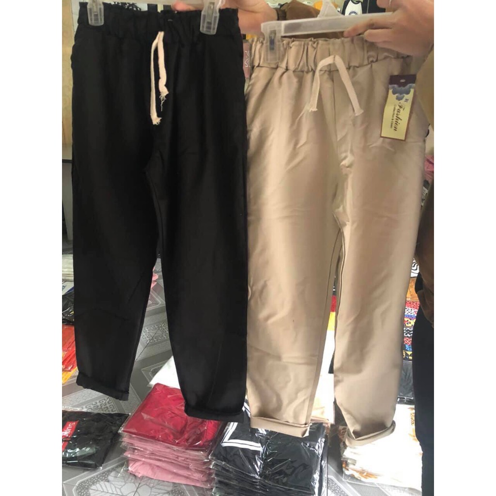 [Mã FAMAYWA giảm 10K đơn 50K] Unisex Quần Baggy Nữ Nam Dây Rút Vải Kaki Nhẹ Bền Không Xù | WebRaoVat - webraovat.net.vn