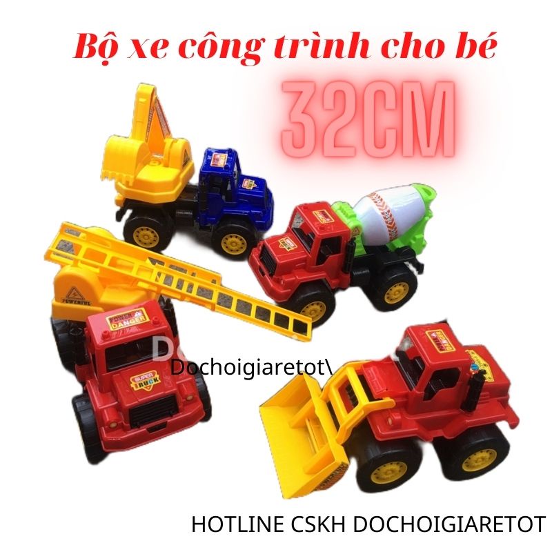 Đồ chơi xe bồn, ủi lu, xe thang công trình cho bé hàng việt nam 32cm