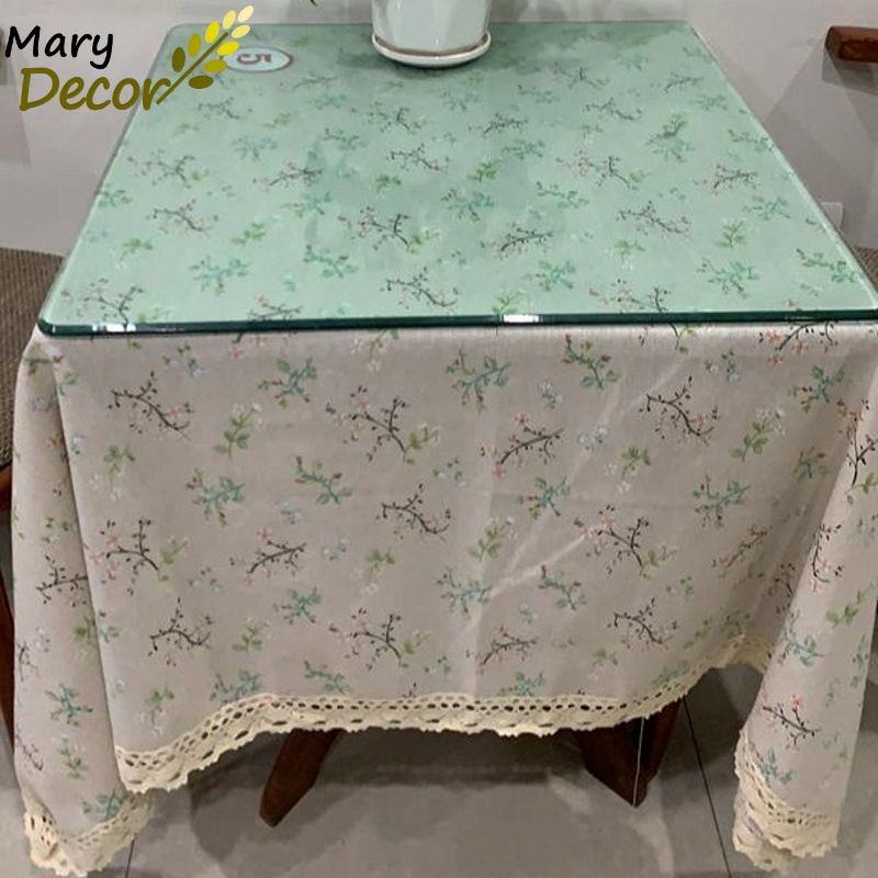 Khăn trải bàn vintage Mary Decor Quà tặng, trang trí bằng vải bố linen đẹp - họa tiết Dây hoa nhí - KB-G03