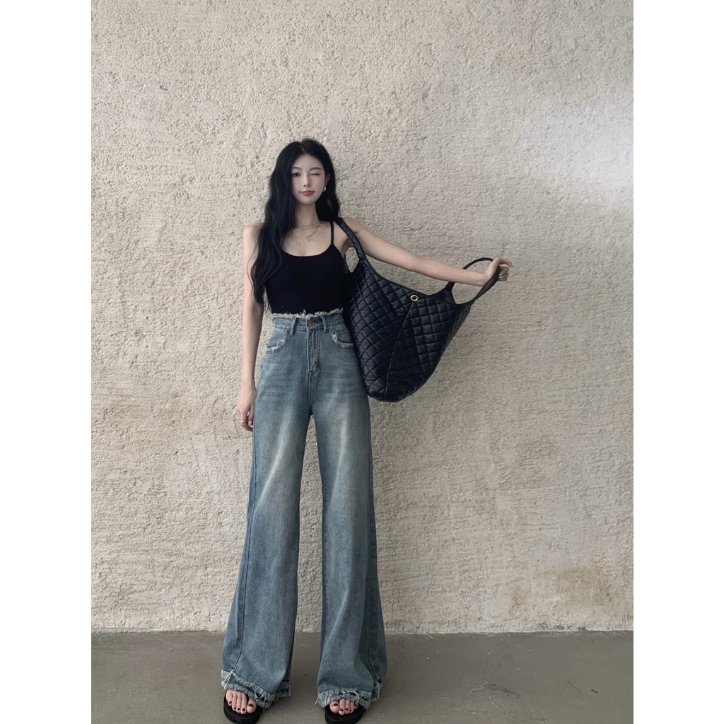 Quần jeans Nữ Lưng Cao Ống Rộng Thời Trang Hàn Quốc Mới
