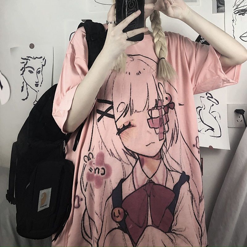 Áo Thun Tay Ngắn Dáng Rộng In Họa Tiết Hoạt Hình Phong Cách Hàn Quốc Thời Trang Mùa Hè 2022 Cho Nữ
