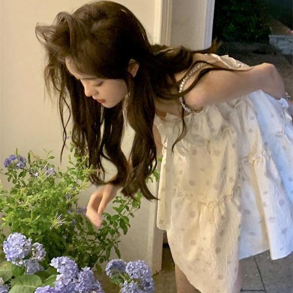 Hee Home-French First Love Đầm Hai Dây Ngắn Dáng Ôm Nhẹ Nhàng Đính Ngọc Trai Thời Trang Mùa Hè Kiểu Mới Dành Cho Bạn Nữ