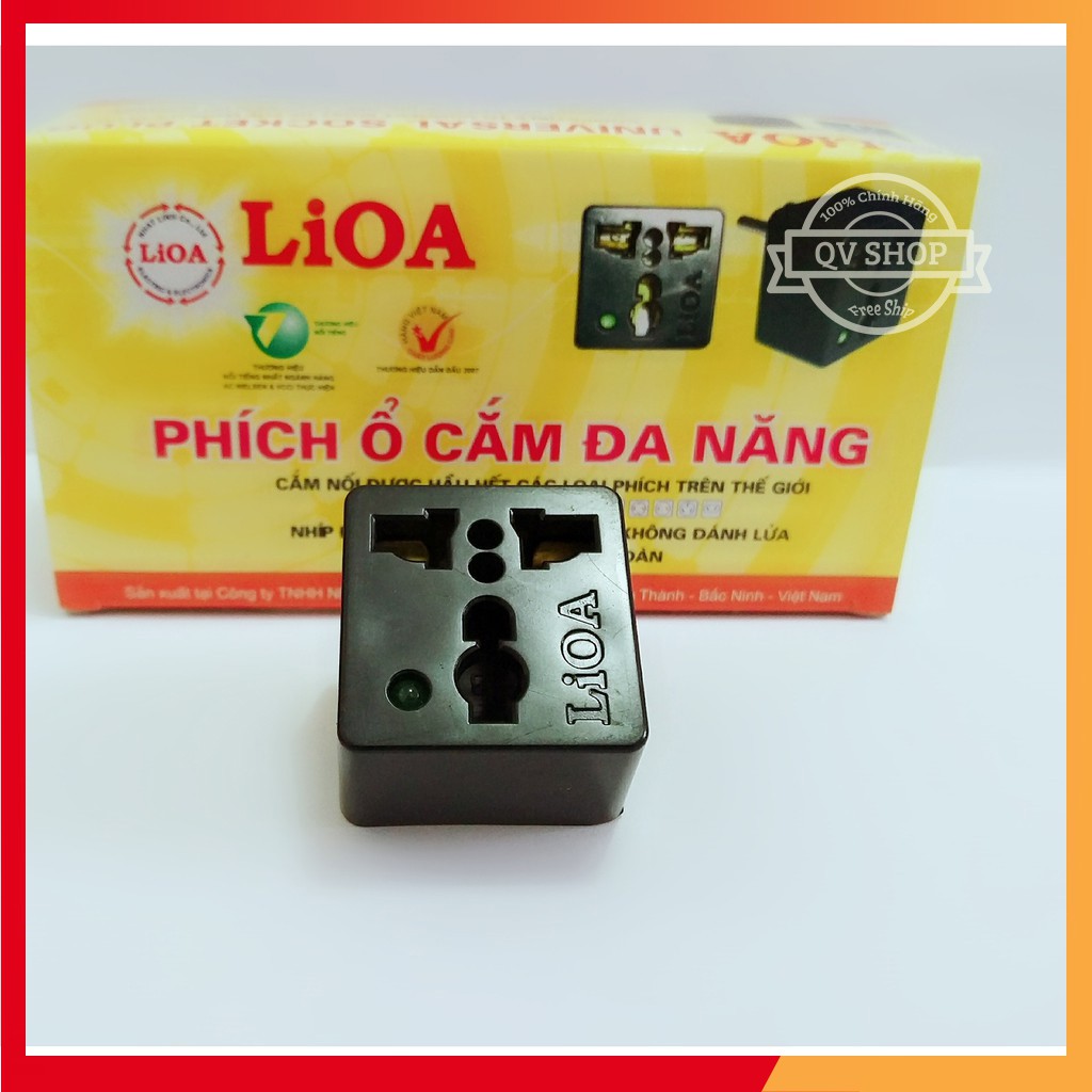 Phích ổ cắm đa năng Lioa chuyển 3 chấu thành 2 chấu 15A/220V Chân Tròn/Dẹp