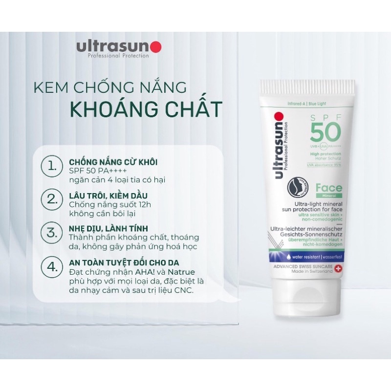 [HÀNG CÔNG TY] Kem Chống Nắng Khoáng Chất Dành Cho Da Nhạy Cảm Ultrasun Face Mineral SPF 50 PA++++ Chống Lão Hoá 40ml