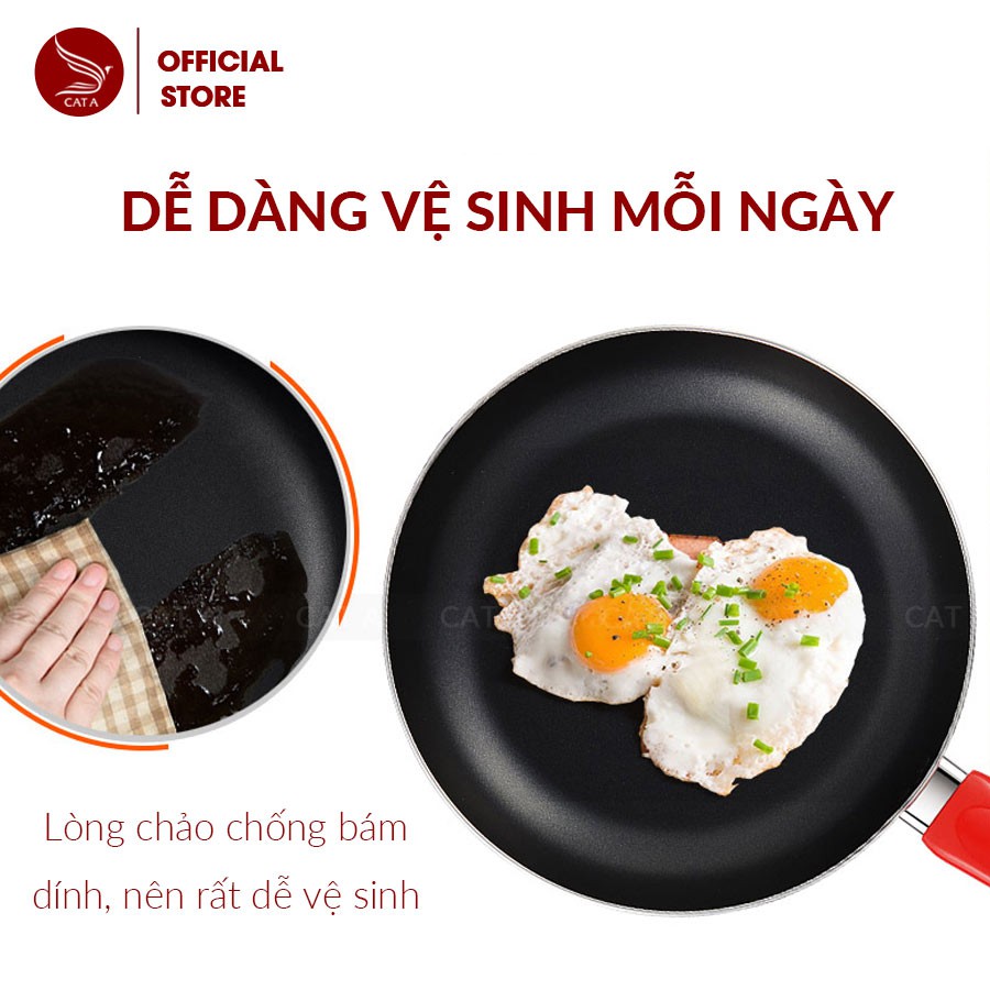 Chảo chống dính màu đỏ bằng nhôm chất lượng cao - Đường kính 24cm - An toàn cho sức khỏe, sang trọng