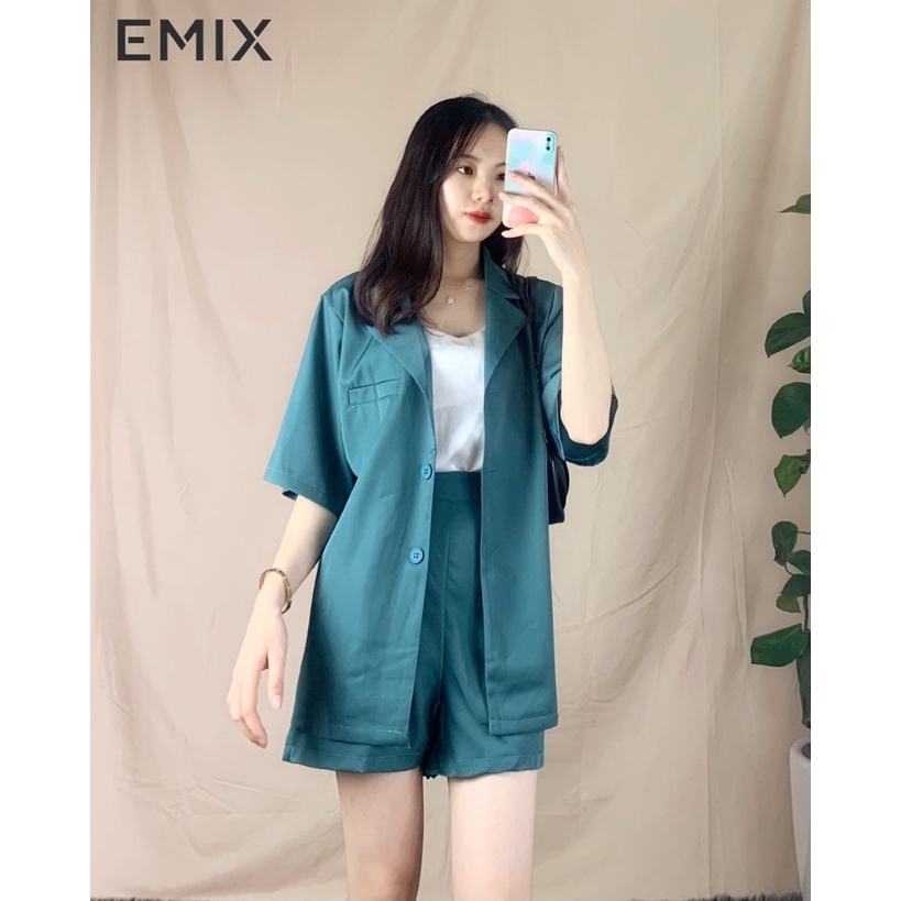 Set áo khoác vest quần đùi form đẹp freesize EMIX (4 màu), phong cách Hàn Quốc, chất lụa nhẹ cao cấp không nhăn S2178