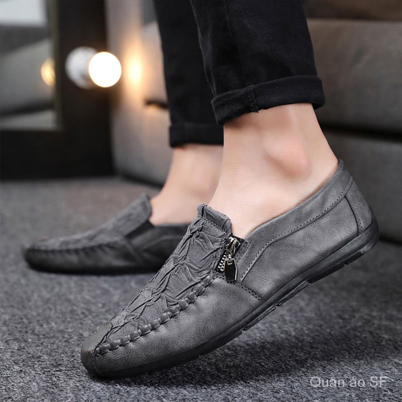【Quần áo SF】Spring New Men's Shoes Korean Style Tods Social Green Leather Shoes Men's Loafers Breathable Casual Shoes Fashion Shoes