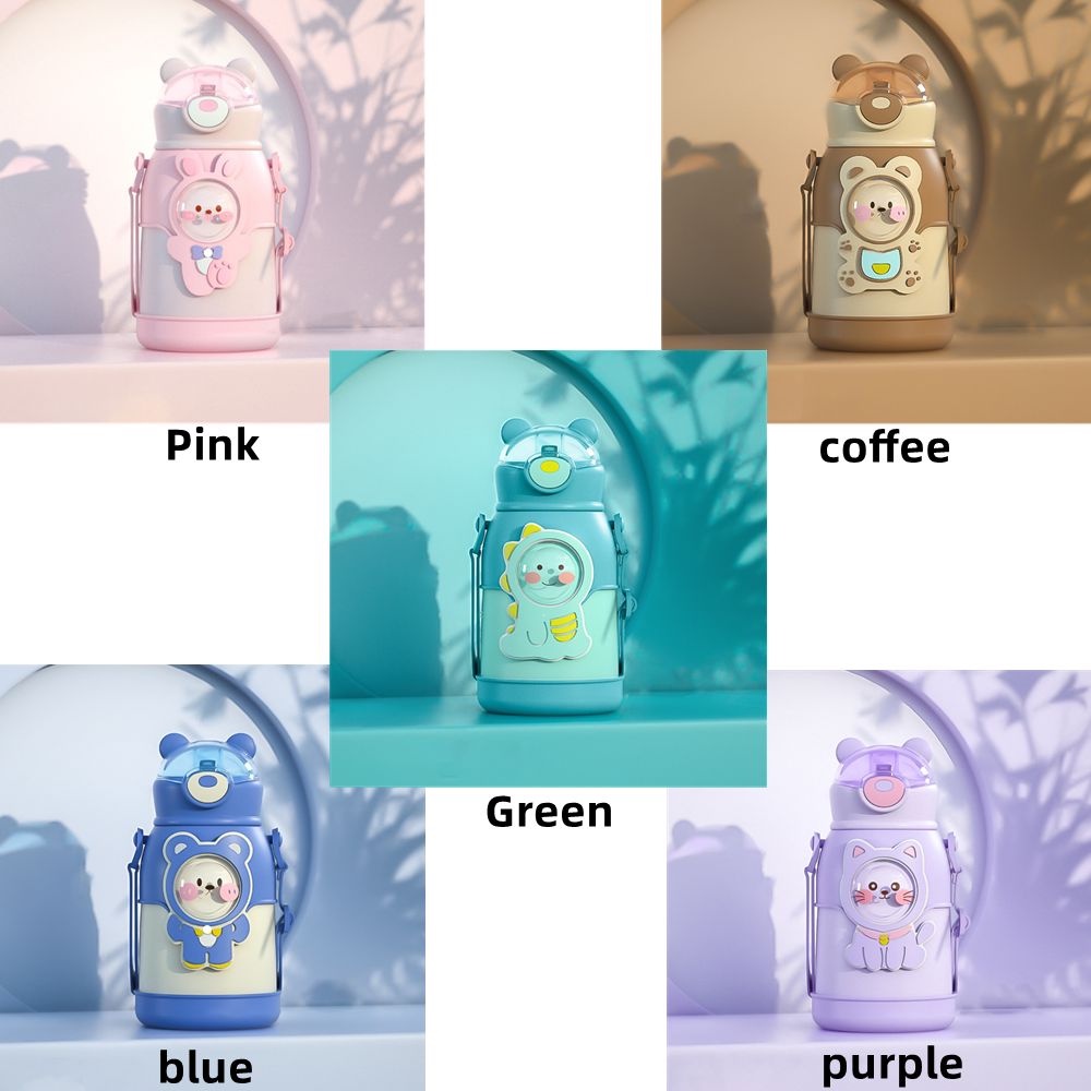 Bình Nước Giữ Nhiệt 500ml Có Ống Hút Họa Tiết Dễ Thương
