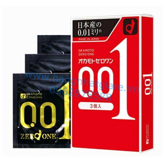 Bao cao su Okamoto 0.01 mỏng nhất thế giới hộp 3 cái - size M, L