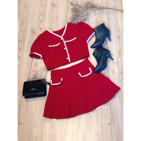 SET ÁO CHÂN VÁY DẠ DẬP LI