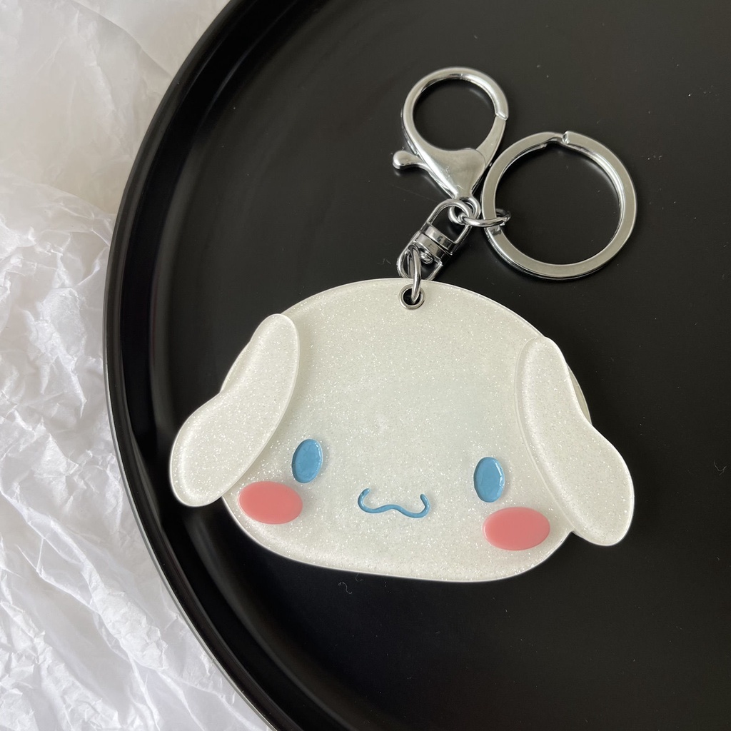 Cartoon Slider Three-dimensional Portable Mirror Girl New Cartoon Key Ring Ins Wind Melody Yugui Dog Mirror Student Portable Cute Small Round Mirror