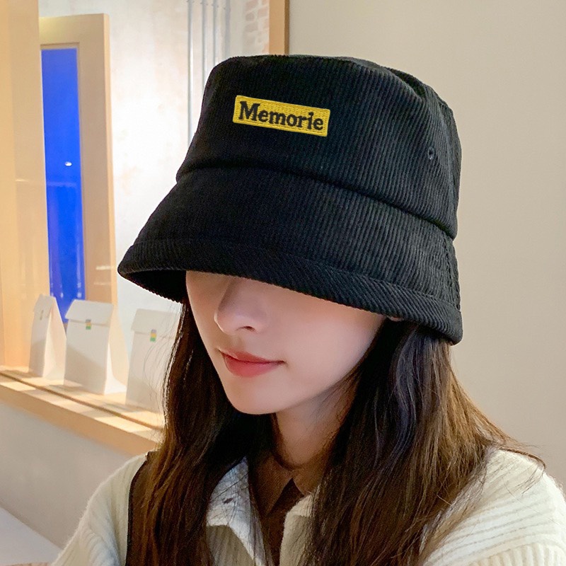 Mũ bucket vành cụp Nón tai bèo thêu chữ memorie chất nhung tăm cao cấp form unisex nam nữ