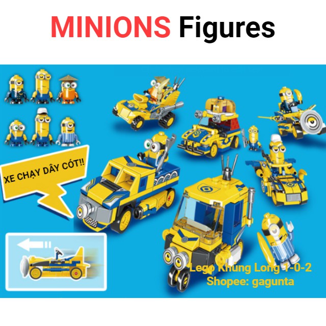 Lego Minions Lẻ Combo Nhân Vật + Xe Lắp Ráp Chạy Bằng Dây Cót 2020 Hãng Lele