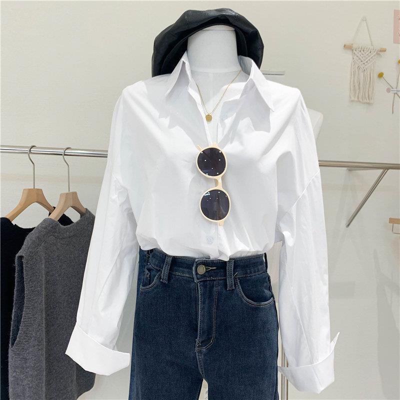 Sơ mi trắng vạt bầu phối áo gile len - áo trắng form rộng cho nàng công sở, đi học, đi chơi siêu xinh