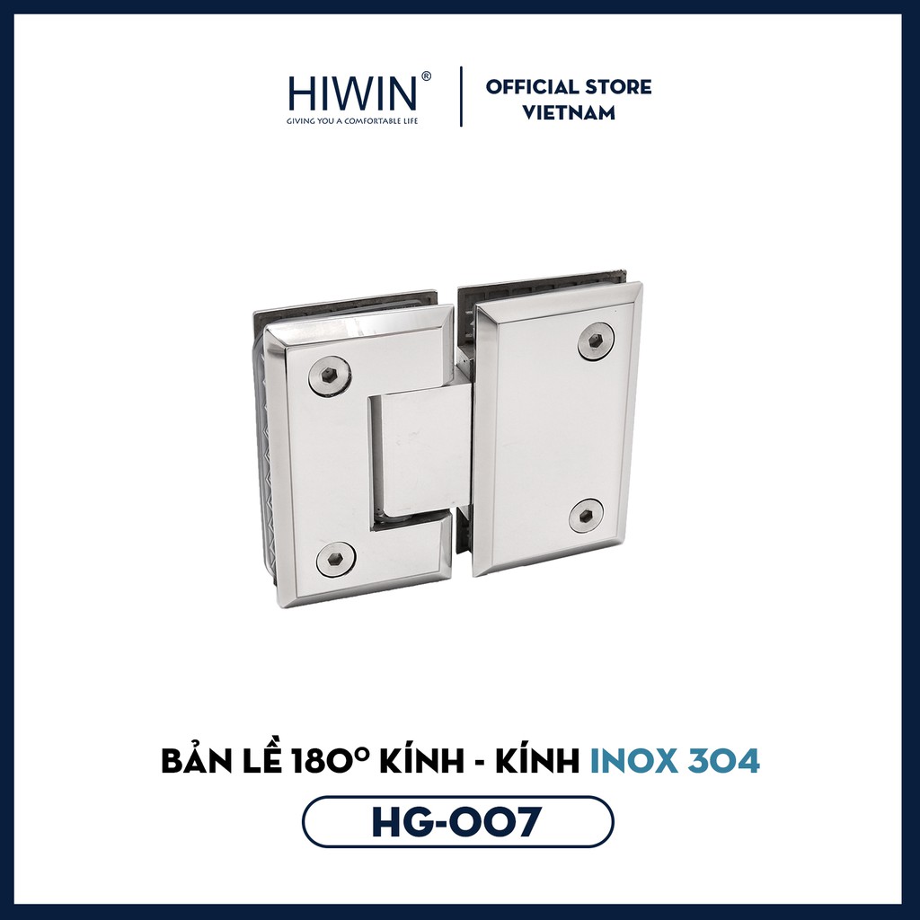 Bản lề phòng tắm kính 180 độ kính kính cạnh vát inox 304 Hiwin HG-007