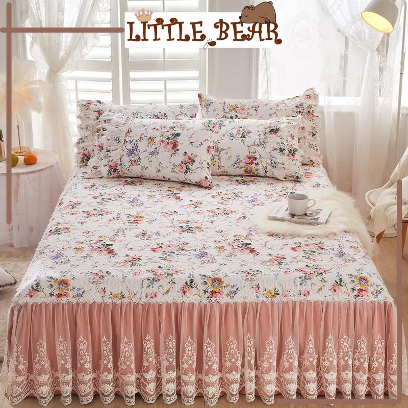 Set Ga Gối Phủ Chân Giường Chần Bông Hoạ Tiết Hoa Nhí Hàn Quốc - Little Bear