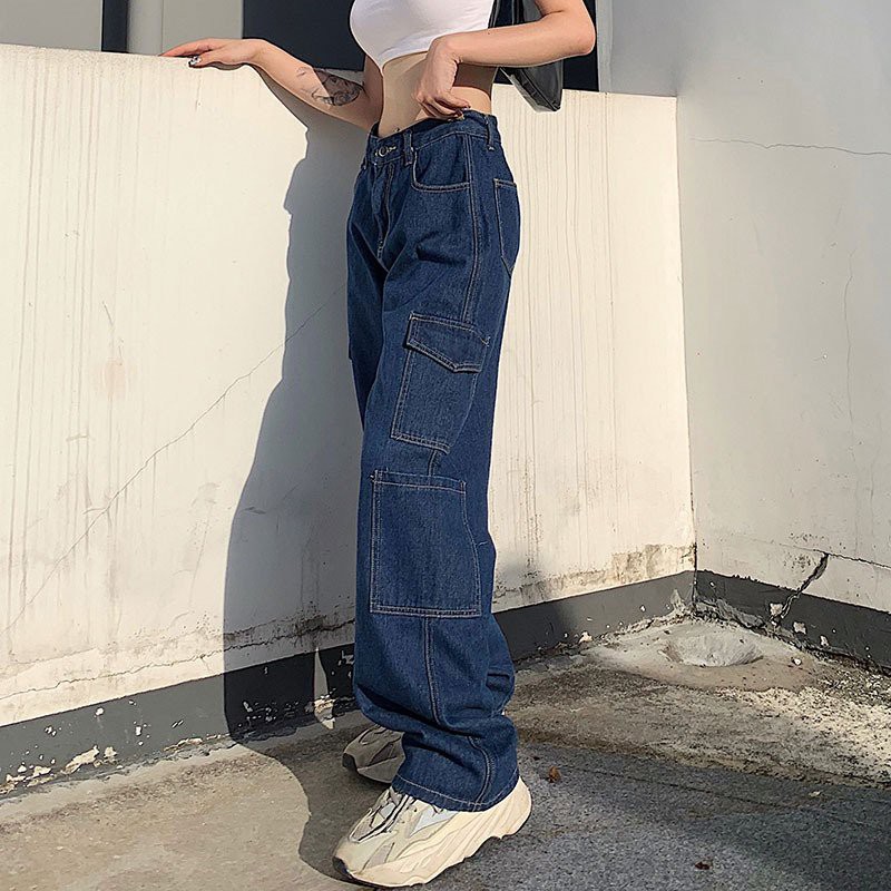 [Mã LTP50 giảm 50000 đơn 150000] Quần jeans nữ Baggy Jeans QD002 thiết kế túi hộp 2 bên - Uni By Heart