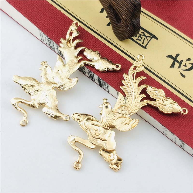 1 cặp phiến đúc họa tiết phượng hoàng 37*65mm nguyên liệu làm trâm làm trang sức cổ trang