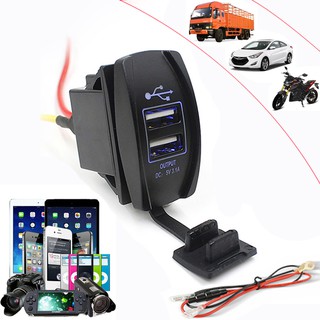Sạc Điện Thoại 2 Cổng USB Có Đèn Led Cho Xe Ô Tô, Xe Máy 12-24V Midu shop