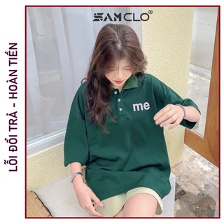 Áo POLO nữ tay lỡ thun form rộng SAM CLO freesize dáng Unisex mặc cặp, nhóm, lớp in chữ ME