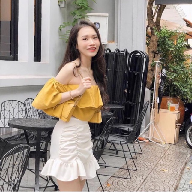[FREE SHIP] Set 3 món gồm áo trễ vai + chân váy + dây áo