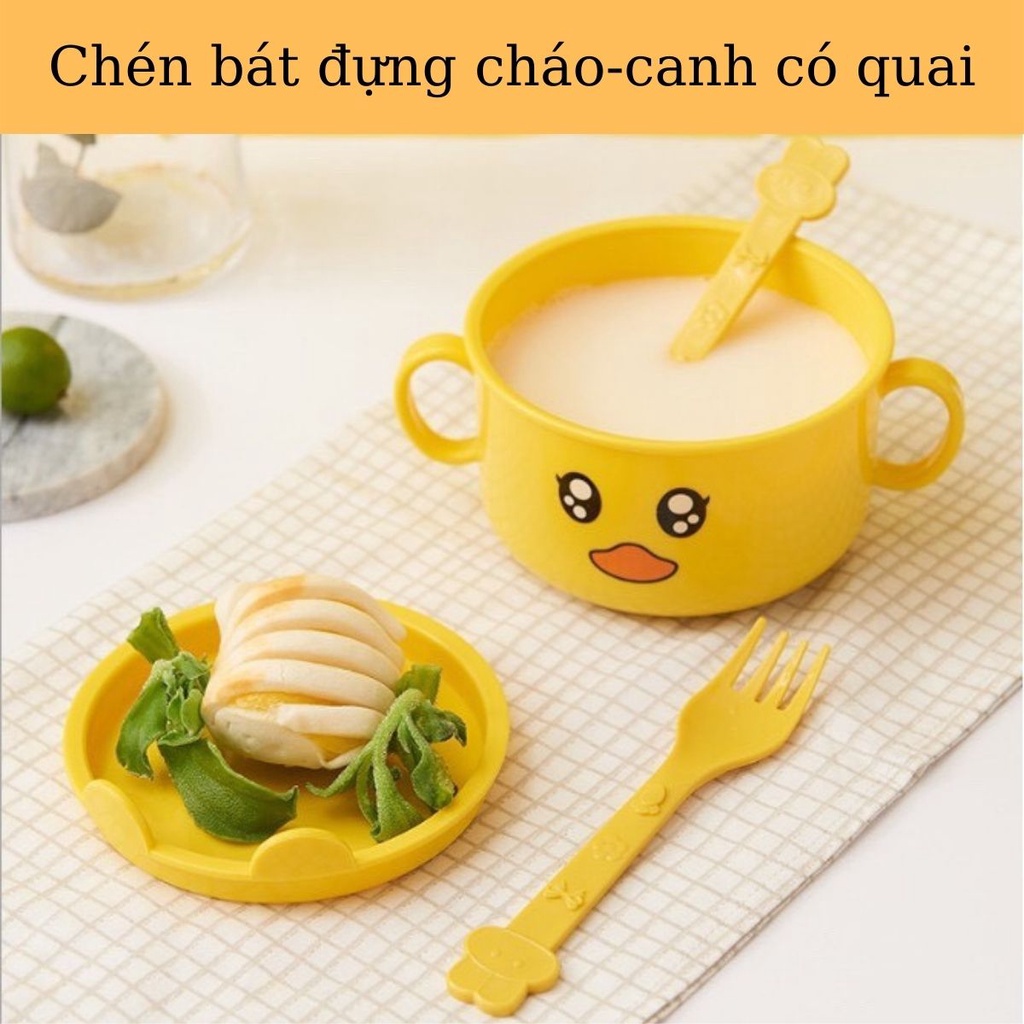 Bộ Khay Bát ăn dặm cho bé gồm 5 món Khay chia ngăn,bát,cốc,thìa,dĩa hình vịt con ngộ nghĩnh
