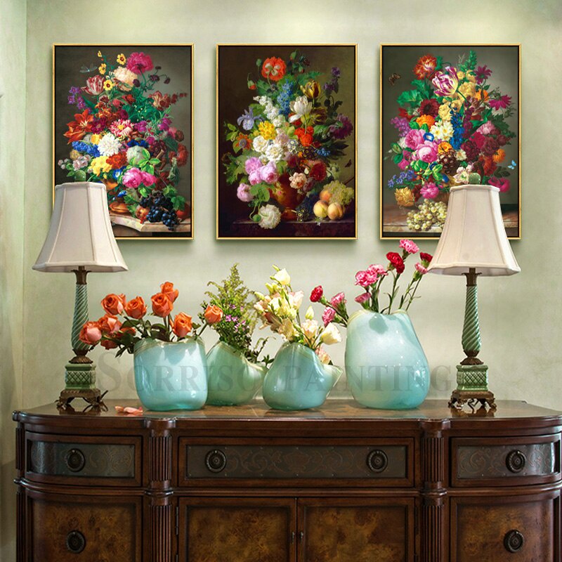 Tranh Sơn Dầu Vải canvas Treo Tường Trang Trí Hình Hoa Phong Cách Châu Âu Cổ Điển