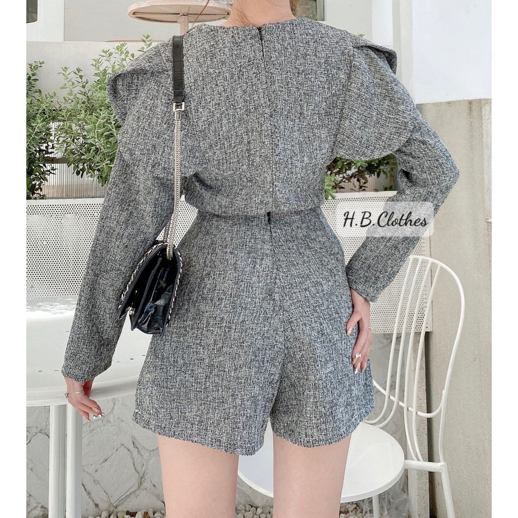 Set áo tay lá sen kèm quần sort HB thiết kế sang trọng S022